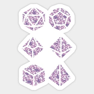 Pink and Blue Gradient Rose Vintage Pattern Silhouette Polyhedral Dice - Dungeons and Dragons Design Sticker